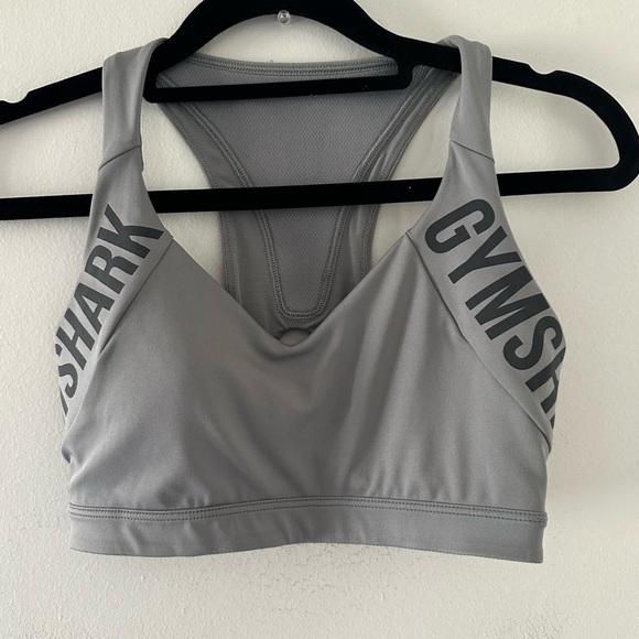 Gymshark Light Gray Racerback Sports Bra with Logo Straps - Picture 3 of 4